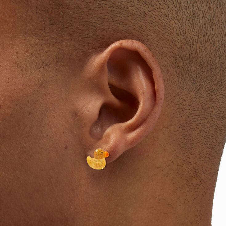 Sterling Silver Glitter Rubber Duck Stud Earrings