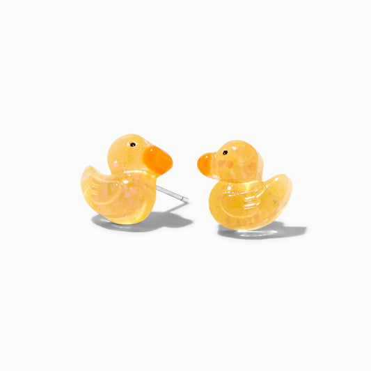 Sterling Silver Glitter Rubber Duck Stud Earrings