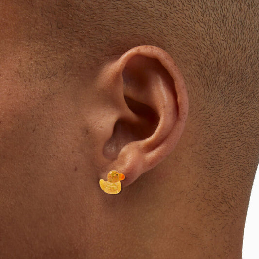 Sterling Silver Glitter Rubber Duck Stud Earrings